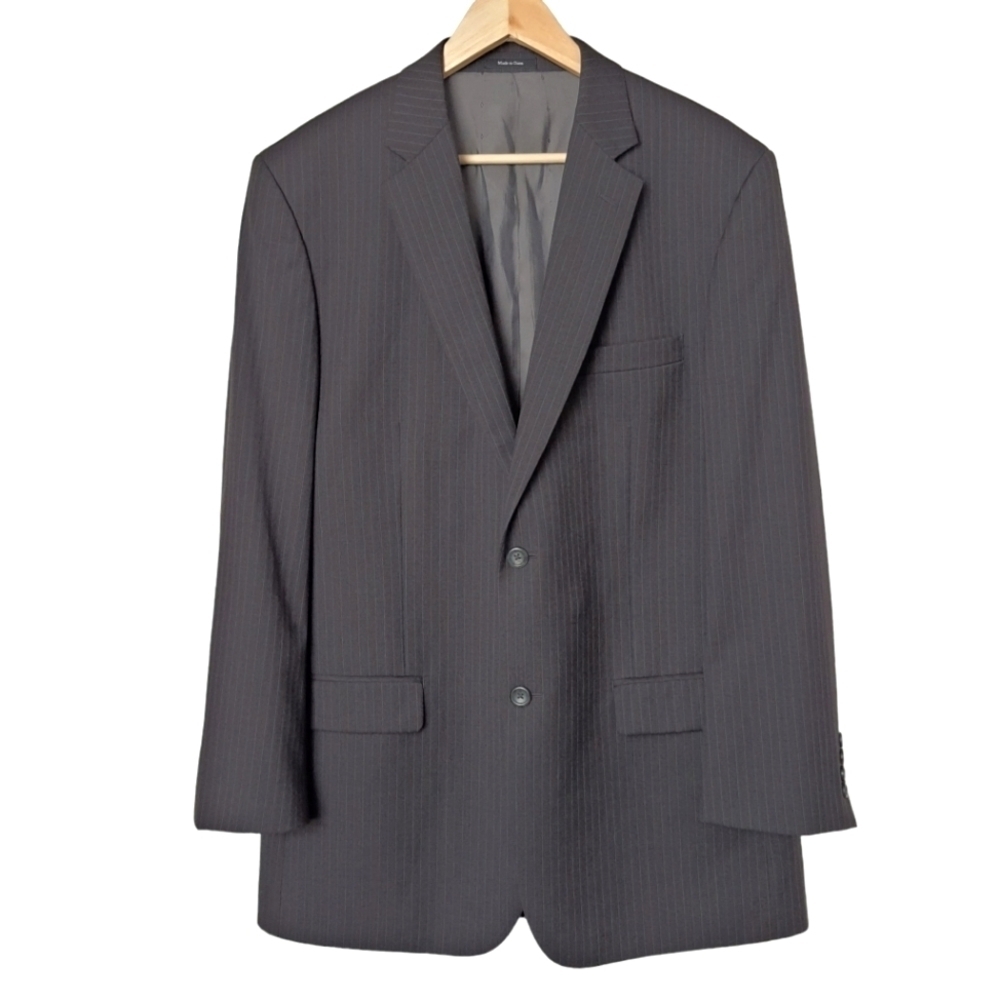 Joseph & Feiss Mens 44L Sport Coat Suit Jacket Charcoal Blue Pin Stripe